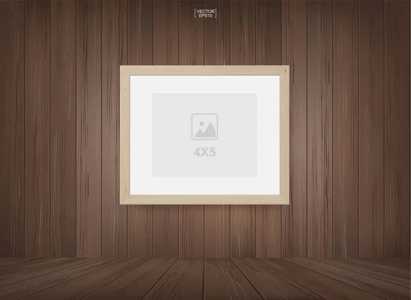 Empty Photo Frame Picture Frame Background Wooden Room Space Background — Stock Vector