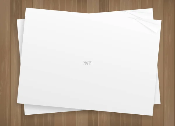 Hoja Papel Blanco Sobre Fondo Textura Madera Ilustración Vectorial — Vector de stock