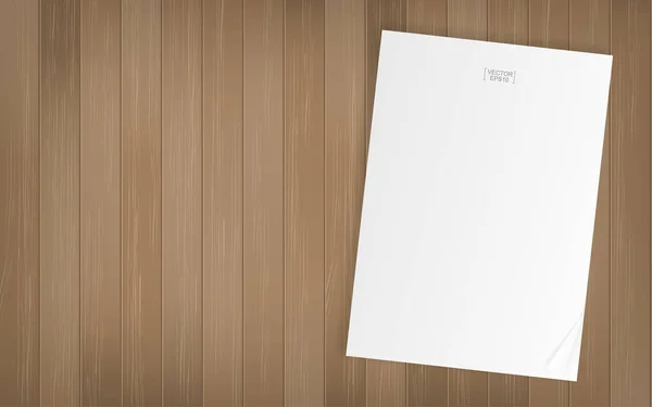 Weißes Papierblatt Auf Holz Textur Hintergrund Vektorillustration — Stockvektor