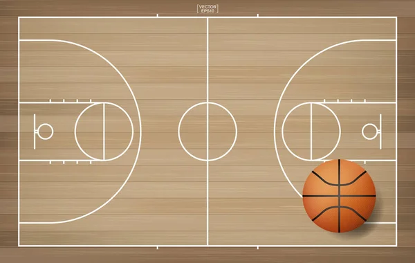 篮球场区域的篮球运动 有木制图案背景 矢量说明 — 图库矢量图片