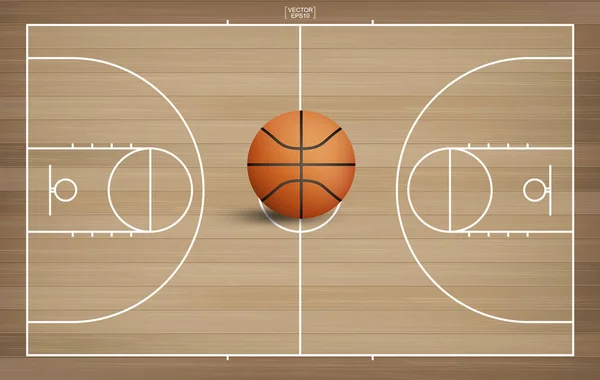 篮球场区域的篮球运动 有木制图案背景 矢量说明 — 图库矢量图片
