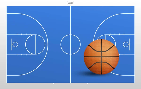 Basketball Ball Basketball Field Background Con Línea Patrón Corte Área — Vector de stock