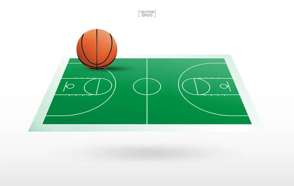 Basketball Und Basketballplatz Hintergrund Mit Liniengerichtsmuster Perspektivische Ansicht Des Basketballfeldes — Stockvektor