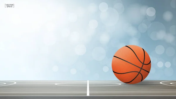 バスケットボールコートエリアのバスケットボールボールは 背景が少しボケになっています バスケットボールスポーツの概要背景に光の効果があります ベクターイラスト — ストックベクタ