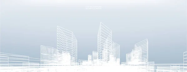 Abstrakter Drahtgitterstadthintergrund Perspektivisches Rendering Von Building Wireframe Vektorillustration — Stockvektor