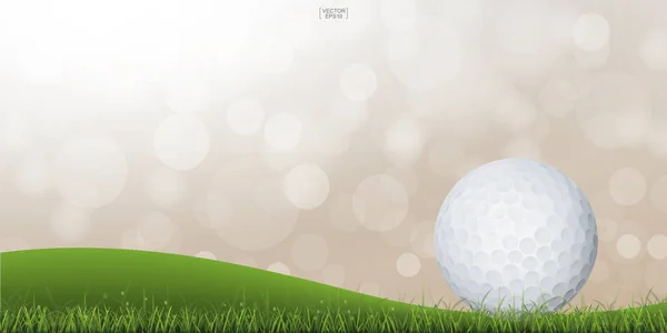 Golfboll Grön Kulle Golfbana Med Ljus Suddig Bokeh Bakgrund Vektorillustration — Stock vektor