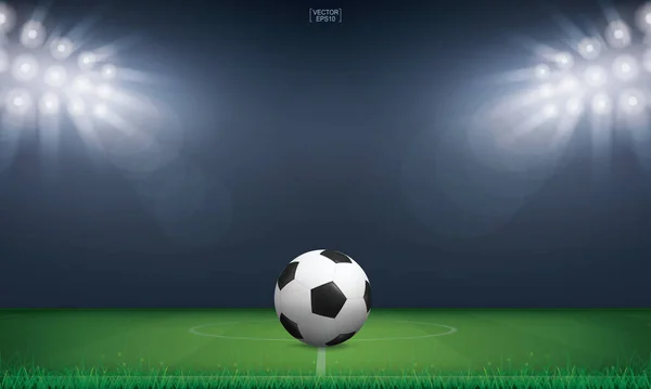 Fútbol Pelota Fútbol Hierba Verde Fondo Del Estadio Fútbol Ilustración — Archivo Imágenes Vectoriales