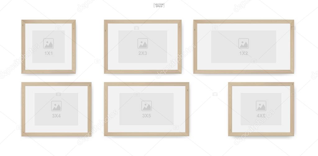 Wooden photo frame or picture frame for interior design and decoration. Vector illustration.