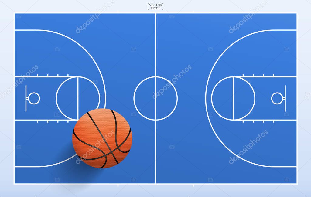 Basketball ball and basketball field background. With line of court pattern and area. Vector illustration.