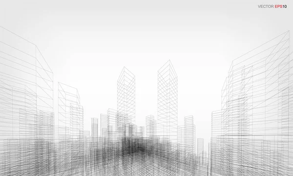 Wireframe City Background Perspective Render Building Wireframe Vector Illustration — Stock Vector