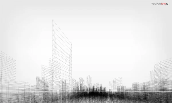 Fondo Ciudad Wireframe Perspectiva Renderizado Construcción Wireframe Ilustración Vectorial — Vector de stock