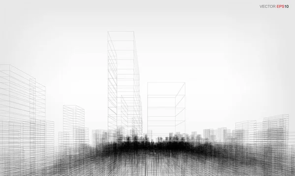 Fondo Ciudad Wireframe Perspectiva Renderizado Construcción Wireframe Ilustración Vectorial — Vector de stock