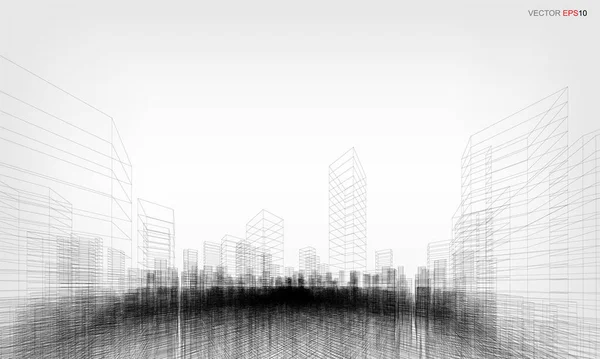 Fondo Ciudad Wireframe Perspectiva Renderizado Construcción Wireframe Ilustración Vectorial — Vector de stock