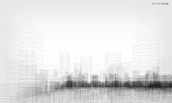 Sfondo Della Città Wireframe Rendering Prospettico Del Wireframe Costruzione Illustrazione — Vettoriale Stock