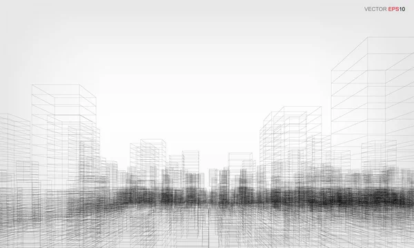 Sfondo Della Città Wireframe Rendering Prospettico Del Wireframe Costruzione Illustrazione — Vettoriale Stock