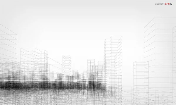 Drátěné Pozadí Města Perspektiva Vykreslování Stavebního Drátu Vektorová Ilustrace — Stockový vektor