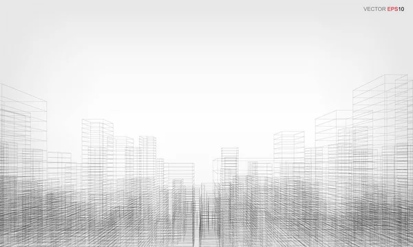 Langaton Runko Kaupungin Tausta Näkökulma Tehdä Rakennuksen Langallinen Runko Vektoriesimerkki — vektorikuva