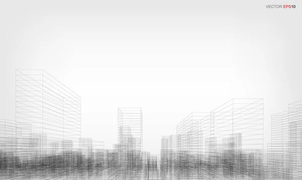 Drátěné Pozadí Města Perspektiva Vykreslování Stavebního Drátu Vektorová Ilustrace — Stockový vektor