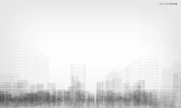 Fondo Ciudad Wireframe Perspectiva Renderizado Construcción Wireframe Ilustración Vectorial — Vector de stock