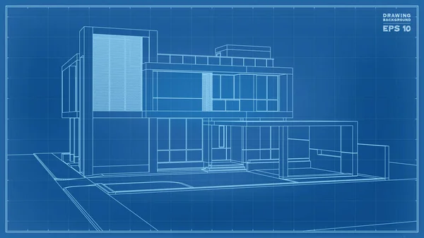 Planeringsperspektiv Återgivning Tropiska Hus Wireframe Vektor Illustration Hus Konstruktion Idé — Stock vektor