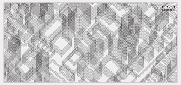 Matrice Abstraite Espace Wireframe Bâtiment Perspective Arrière Plan Filaire Illustration — Image vectorielle