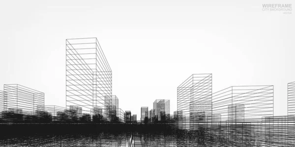 Fundo Cidade Wireframe Perspectiva Renderização Construção Wireframe Ilustração Vetorial — Vetor de Stock