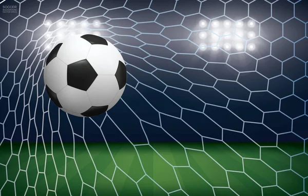 Balle Foot Ballon Football Filet Blanc Dans Fond Stade Football — Image vectorielle