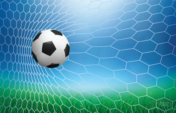Balle Foot Ballon Football Filet Blanc Avec Fond Bokeh Flou — Image vectorielle