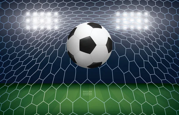 Balle Foot Ballon Football Filet Blanc Dans Fond Stade Football — Image vectorielle