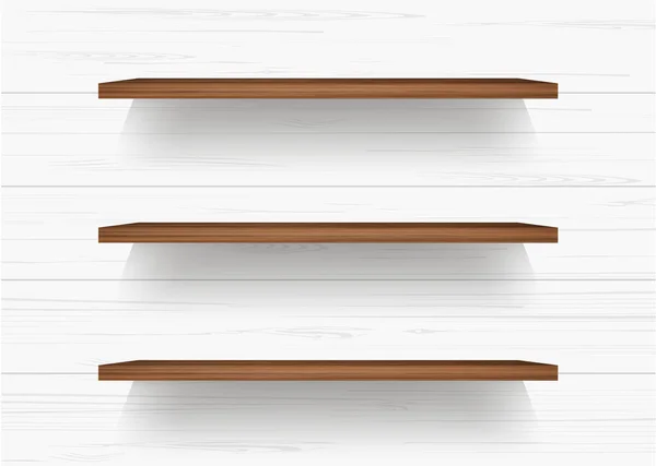 Holzregal Auf Weißem Holzwandhintergrund Mit Sanftem Schatten Vektorillustration — Stockvektor