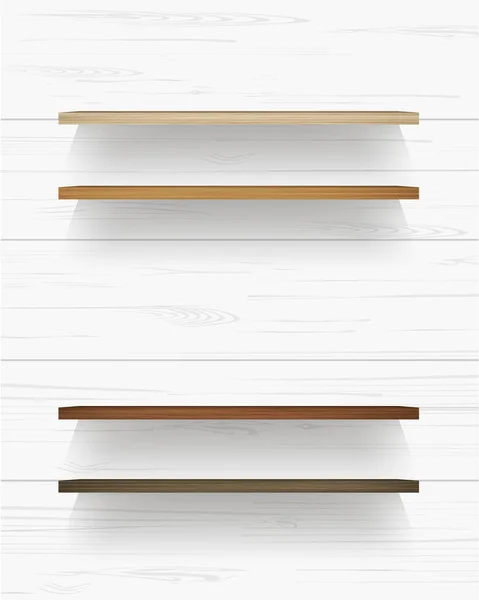 Ξύλινο Ράφι Λευκό Ξύλινο Τοίχο Φόντο Απαλή Σκιά Εικονογράφηση Διανύσματος — Διανυσματικό Αρχείο
