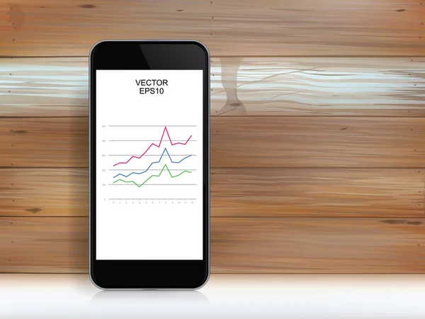 Soyut Akıllı Telefon Yatırım Grafiği Ahşap Doku Üzerinde Ekranda Vektör — Stok Vektör