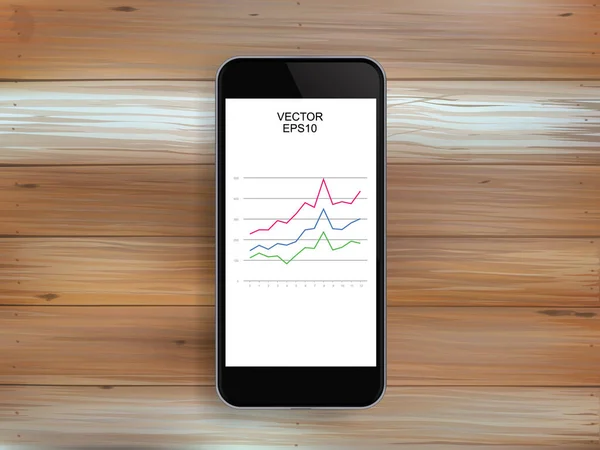 Soyut Akıllı Telefon Yatırım Grafiği Ahşap Doku Üzerinde Ekranda Vektör — Stok Vektör