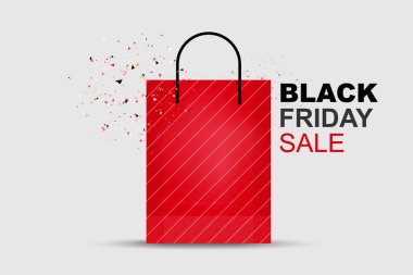 Alışveriş sarkıtı sembollü Kara Cuma indirimi. Satılık eşya, indirim, özel teklif, ürün pazarlama ve reklam kampanyası. Vektör illüstrasyonu.