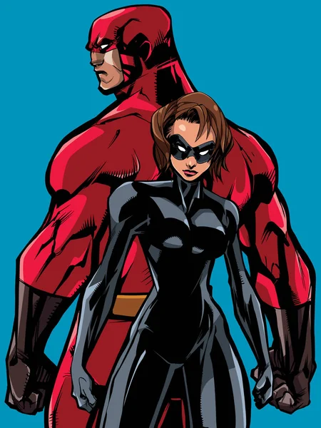 Couple de super-héros dos à dos Pas de casquettes — Image vectorielle
