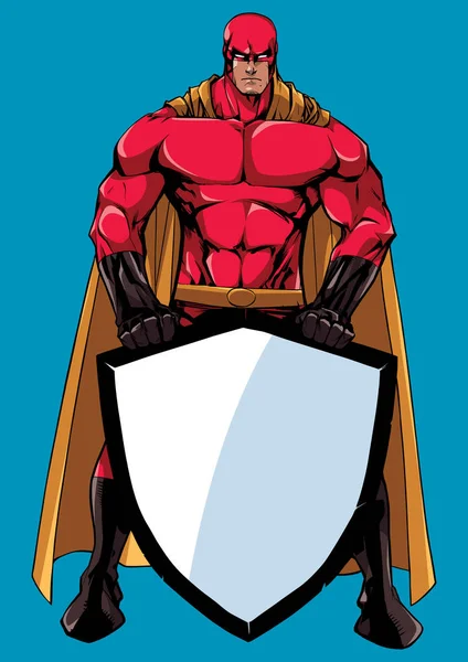 Superheld Holding Shield — Stockvector