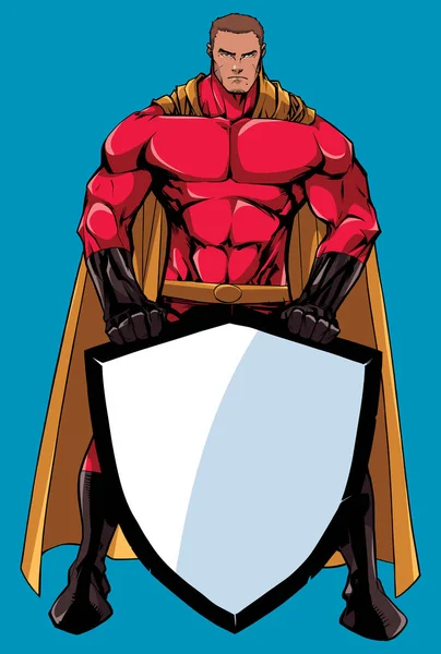 Superhrdina drží štít bez masky — Stockový vektor