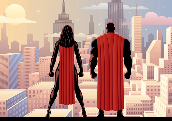Superhéros Couple Watch Day — Image vectorielle