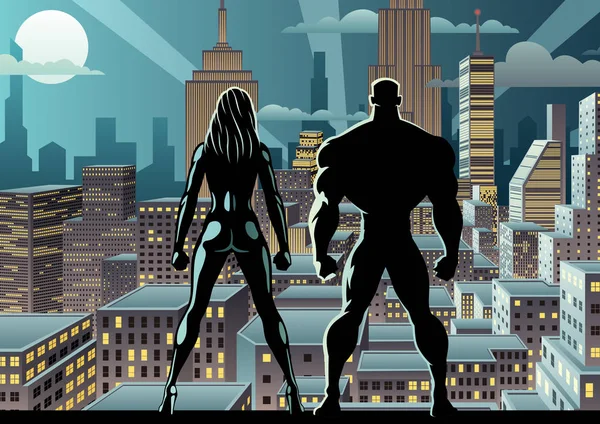 Superhero Couple Watch Night 2 - Stok Vektor