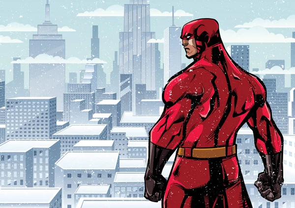 Superhero tyłu City zima — Wektor stockowy
