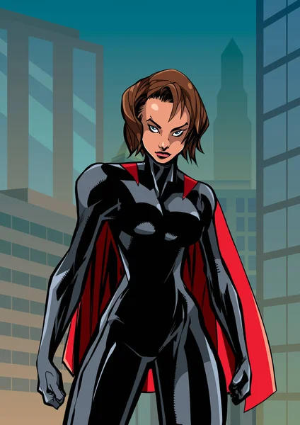 Superheroine savaş modu City dikey — Stok Vektör