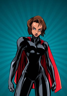 Arka plan üzerinde güçlü superheroine gösterimi.