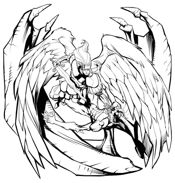 Angel contro Devil Line Art — Vettoriale Stock
