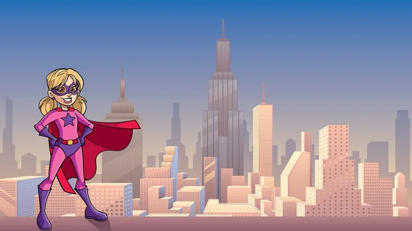Super meisje stad achtergrond — Stockvector