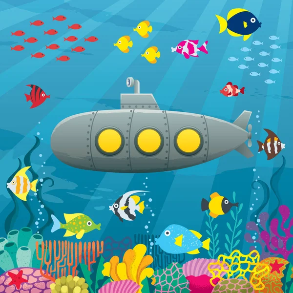 Latar Belakang Kartun Submarine - Stok Vektor