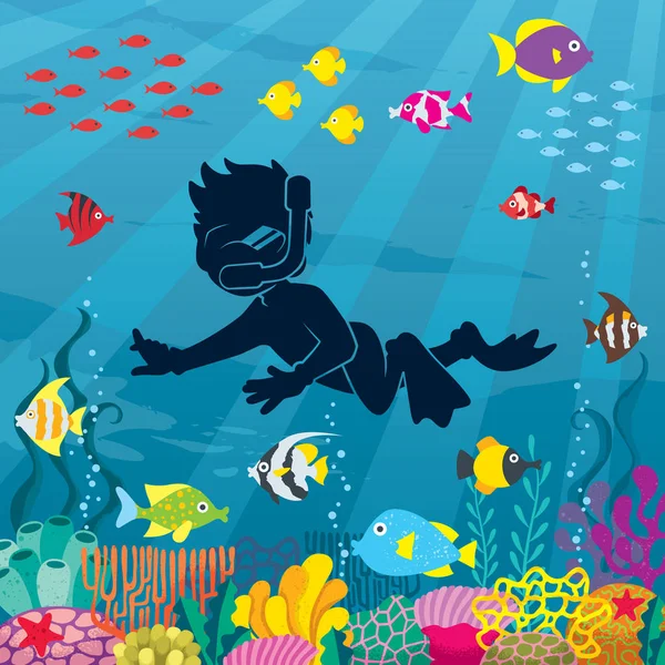 Diver Boy Undersea — Stock Vector