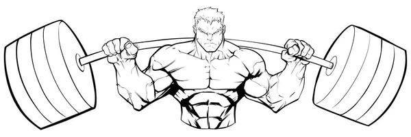 Musculturista Ginásio Mascote Line Art — Vetor de Stock