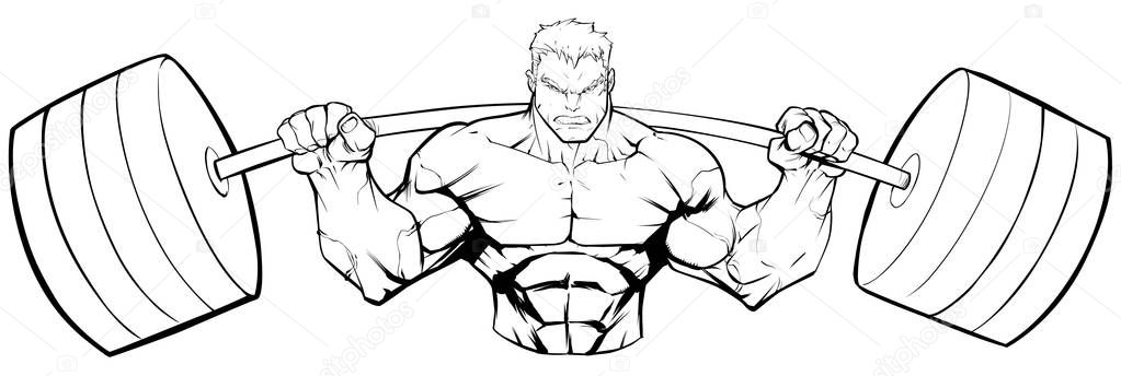 Bodybuilder Gym Mascot Grit Line Art