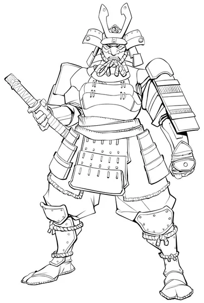 Samurai Warrior lijntekeningen — Stockvector