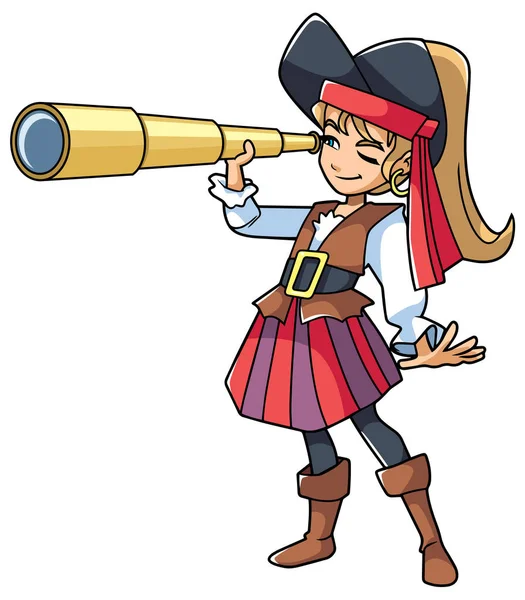 Menina pirata com Spyglass — Vetor de Stock